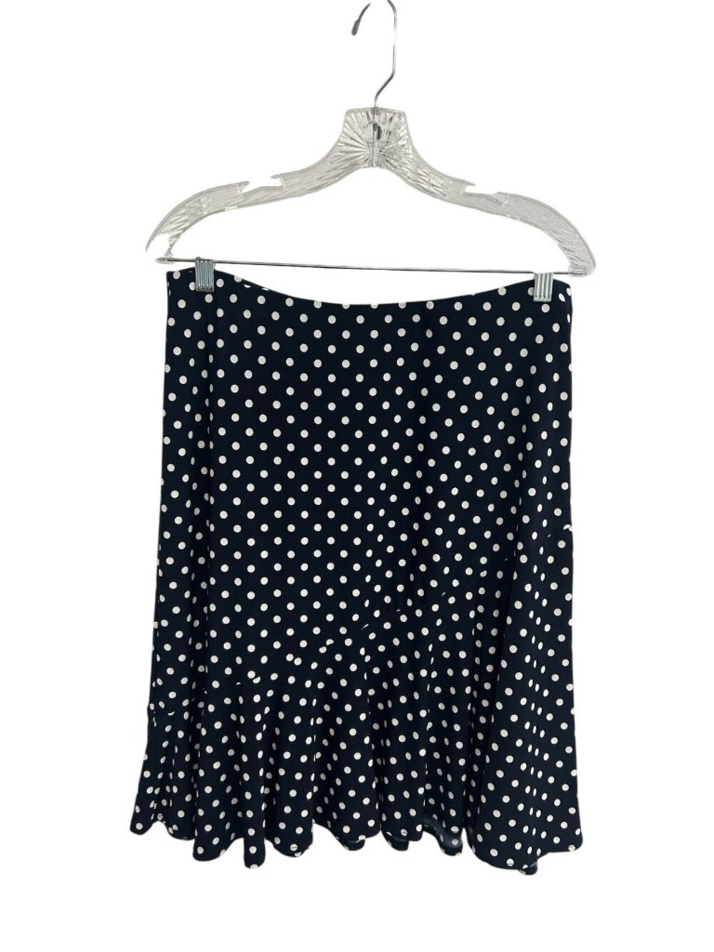Chaps Medium Navy Polka Dot Ruffle Hem Skirt Pull-on Stretchy Whimsical Retro